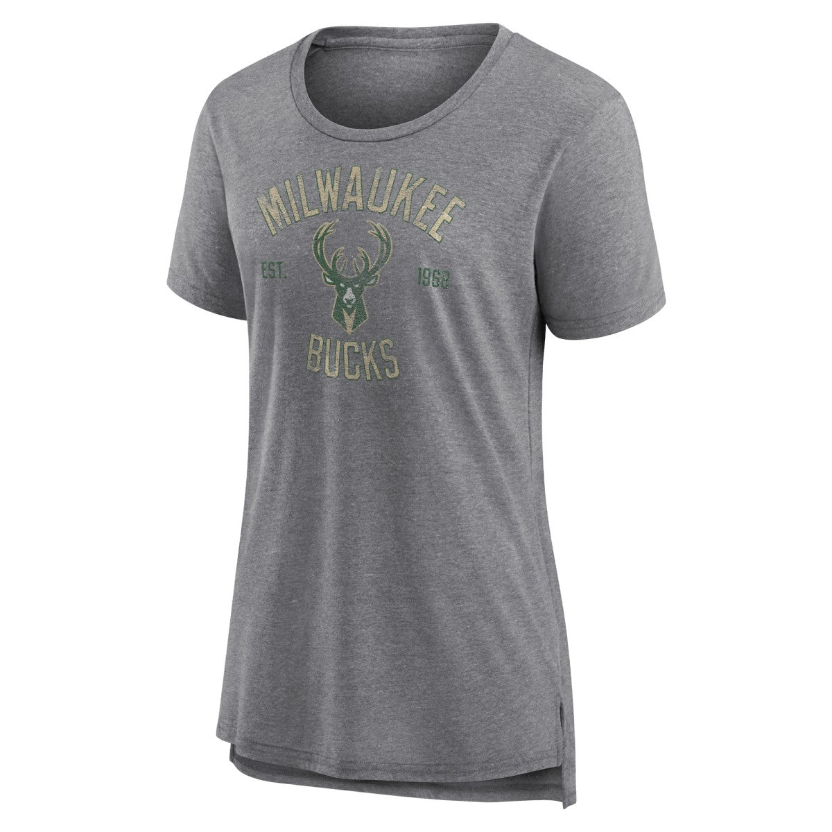Milwaukee Bucks Women's Heritage Tri-Blend T-Shirt Heather Gray
