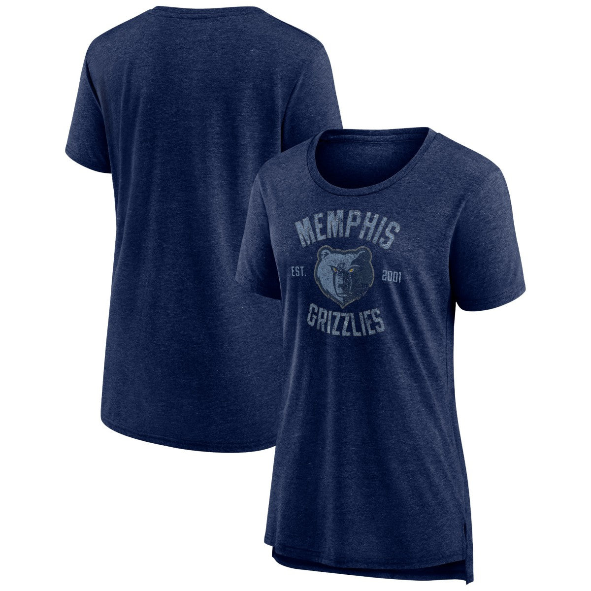 Memphis Grizzlies Women's Heritage Tri-Blend T-Shirt Heather Navy