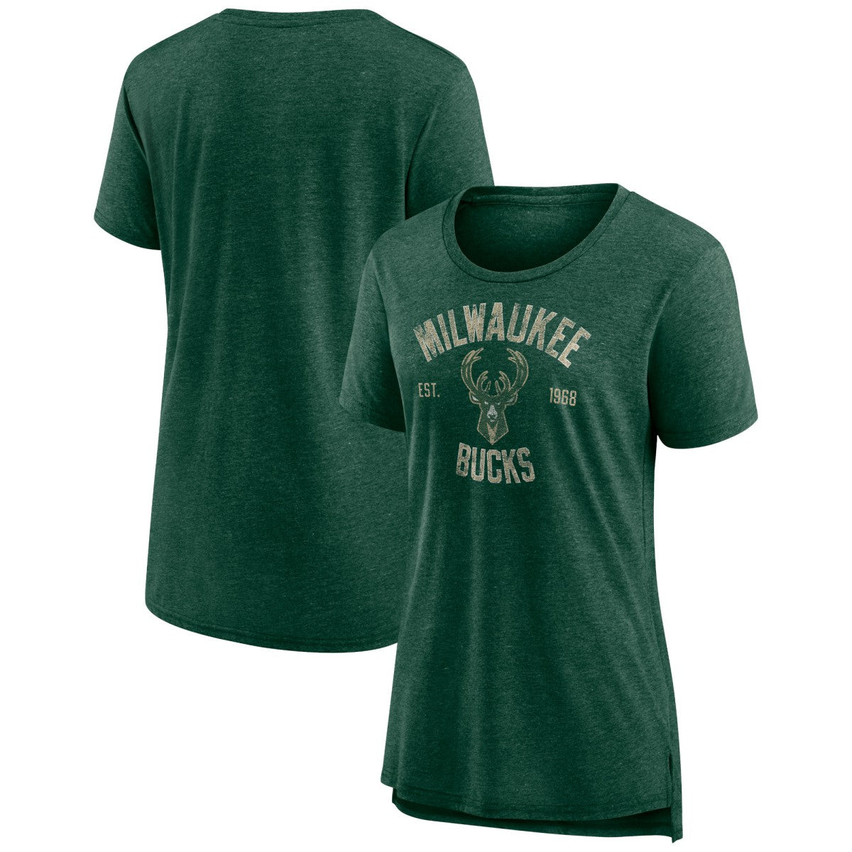 Milwaukee Bucks Women's Heritage Tri-Blend T-Shirt Heather Hunter Green