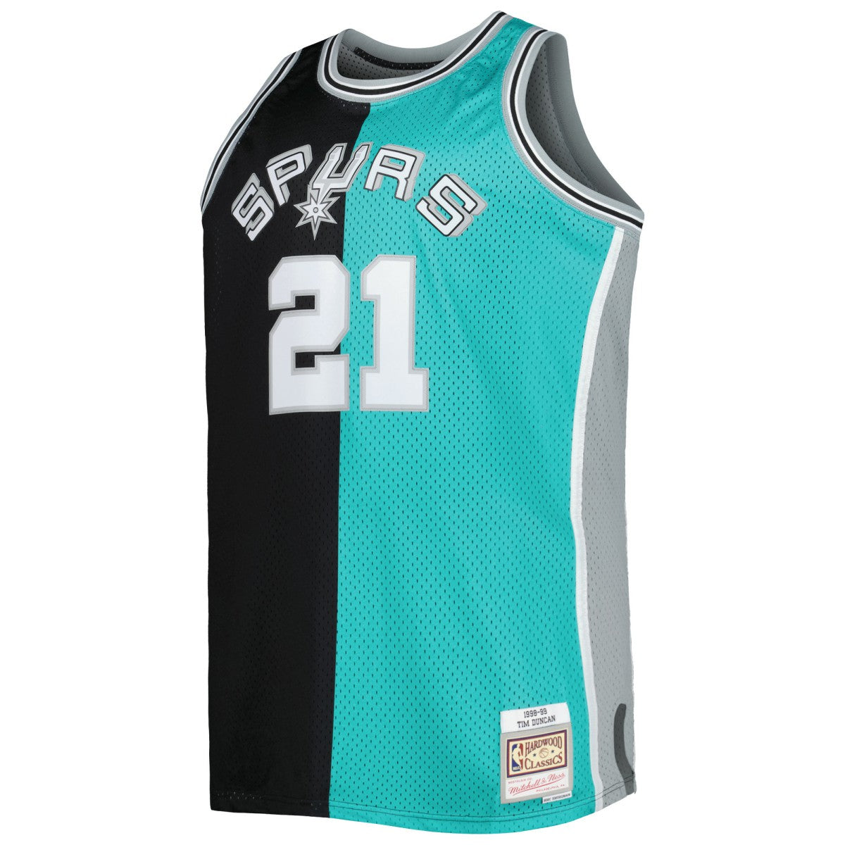 Tim Duncan San Antonio Spurs Big & Tall Hardwood Classics 1998/99 Split Swingman Jersey Black/Teal