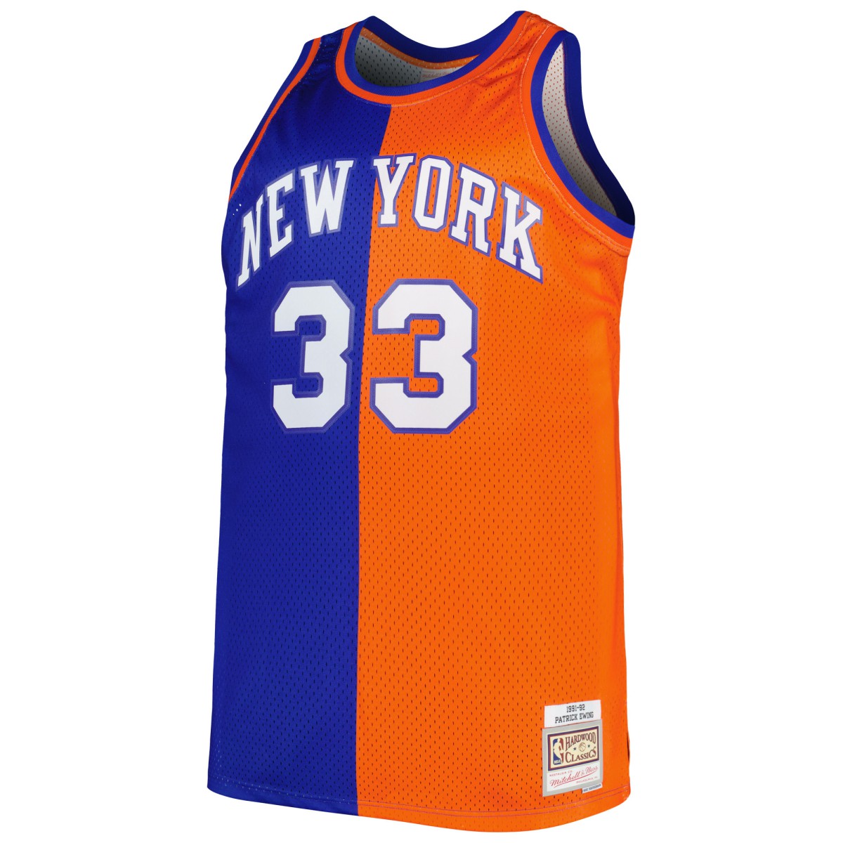 Patrick Ewing New York Knicks Big & Tall Hardwood Classics 1991/92 Split Swingman Jersey Blue/Orange