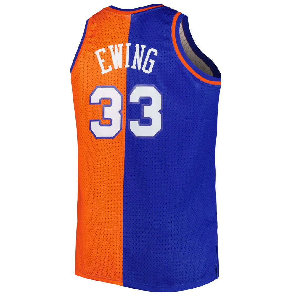 Patrick Ewing New York Knicks Big & Tall Hardwood Classics 1991/92 Split Swingman Jersey Blue/Orange
