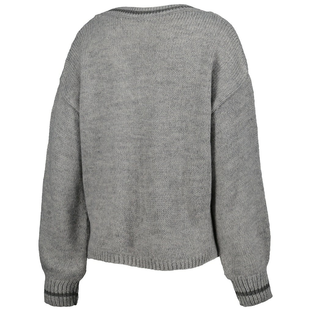 Brooklyn Nets Lusso Women's Scarletts Lantern Sleeve Tri-Blend V-Neck Pullover Sweater Gray