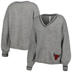Chicago Bulls Lusso Women's Scarletts Lantern Sleeve Tri-Blend V-Neck Pullover Sweater Gray