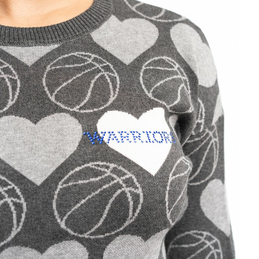 Golden State Warriors Lusso Women's Basketball Love Swarovski Crystal Intarsia Pullover Sweater Charcoal