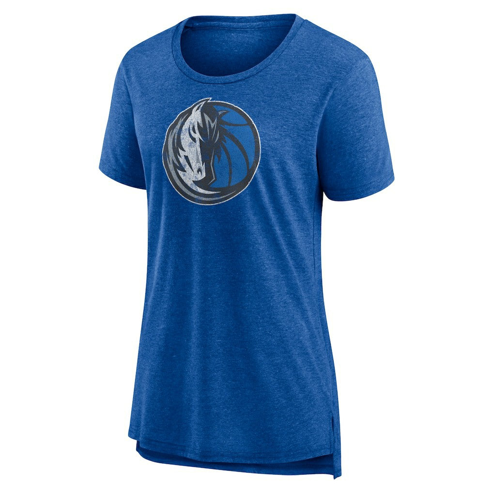 Dallas Mavericks Women's Distressed Logo Tri-Blend T-Shirt Heather Blue