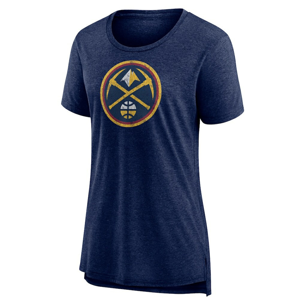 Denver Nuggets Women's Distressed Logo Tri-Blend T-Shirt Heather Navy