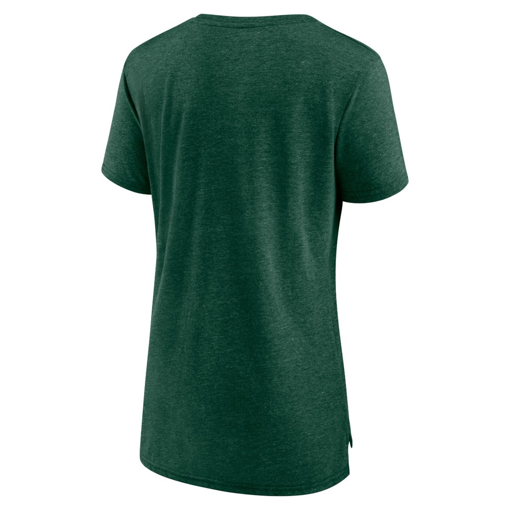 Milwaukee Bucks Women's Distressed Logo Tri-Blend T-Shirt Heather Hunter Green