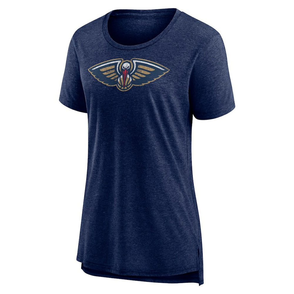 New Orleans Pelicans Women's Distressed Logo Tri-Blend T-Shirt Heather Navy
