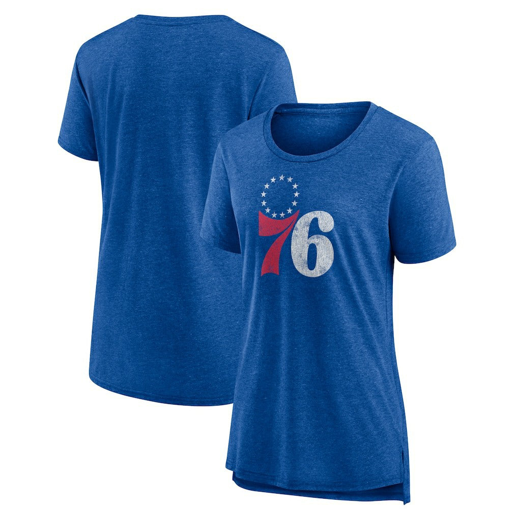Philadelphia 76ers Women's Distressed Logo Tri-Blend T-Shirt Heather Royal