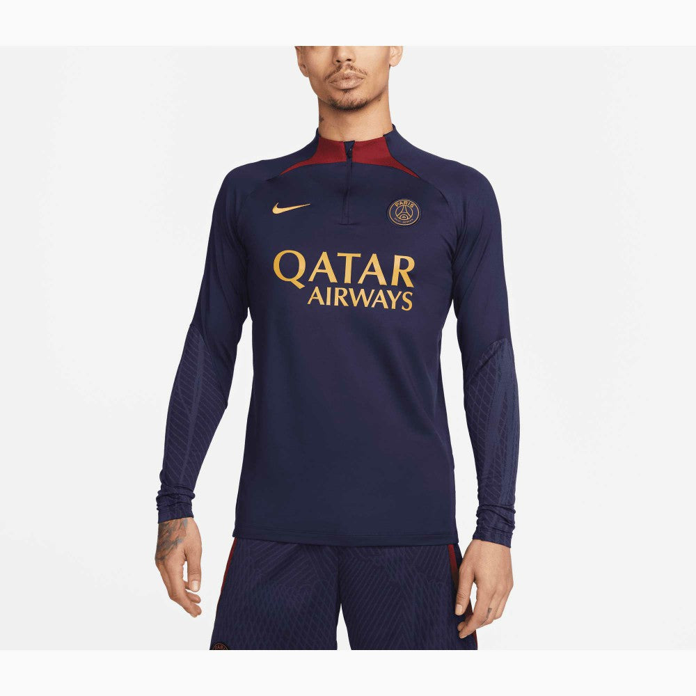 Paris Saint-Germain 2023/24 Strike Drill Performance Raglan Quarter-Zip Long Sleeve Top Navy