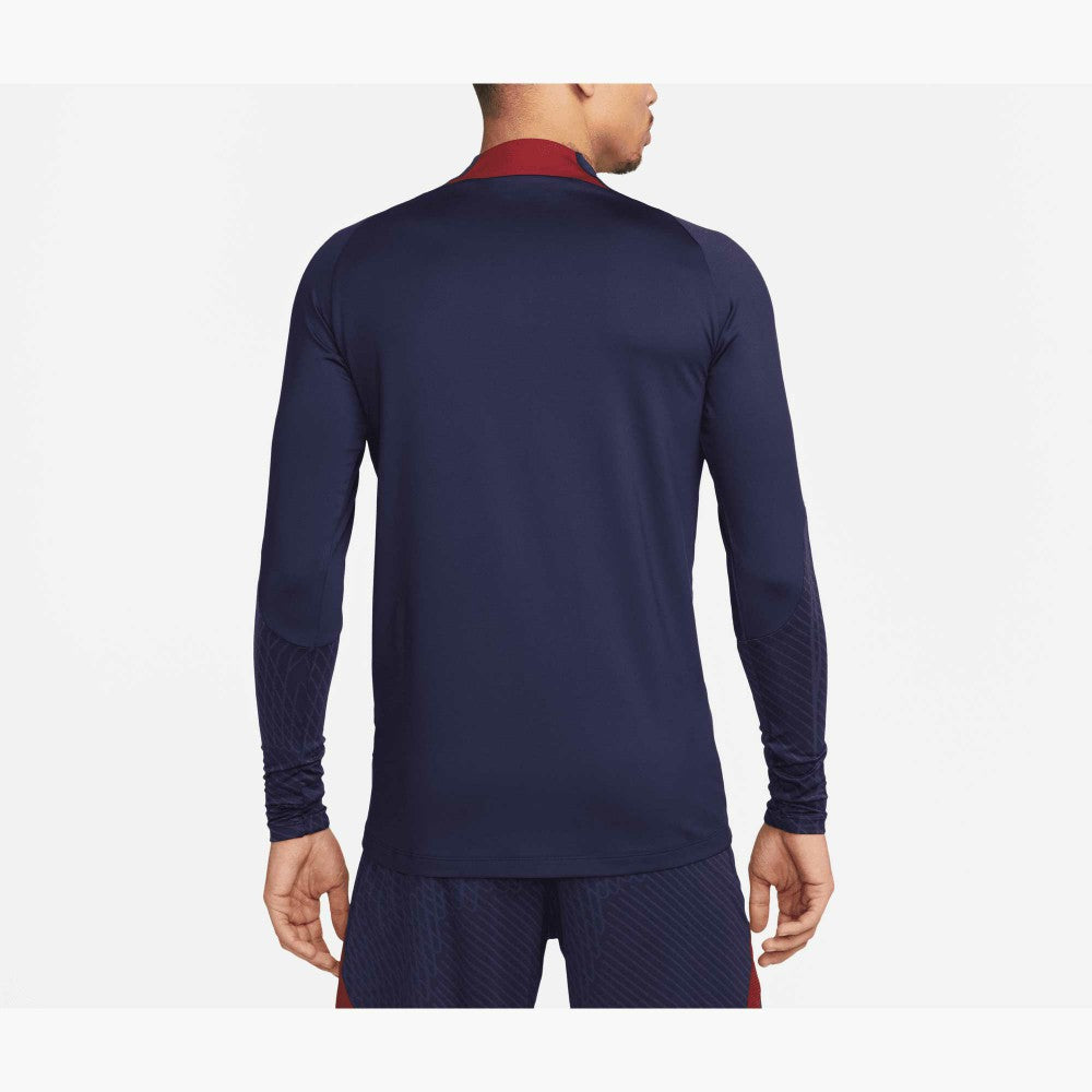 Paris Saint-Germain 2023/24 Strike Drill Performance Raglan Quarter-Zip Long Sleeve Top Navy