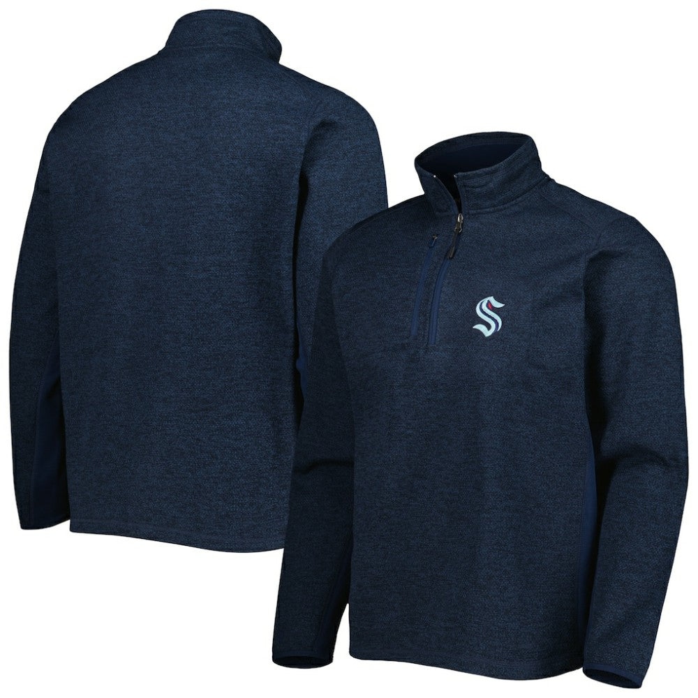 NHL Seattle Kraken Antigua Course Quarter-Zip Jacket - Heathered Deep Sea Blue