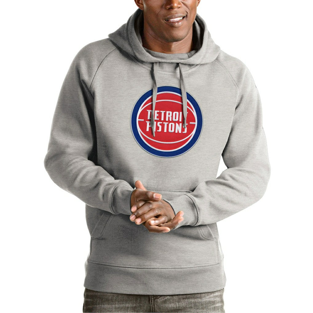 Detroit Pistons Antigua Team Logo Victory Pullover Hoodie Heather Gray