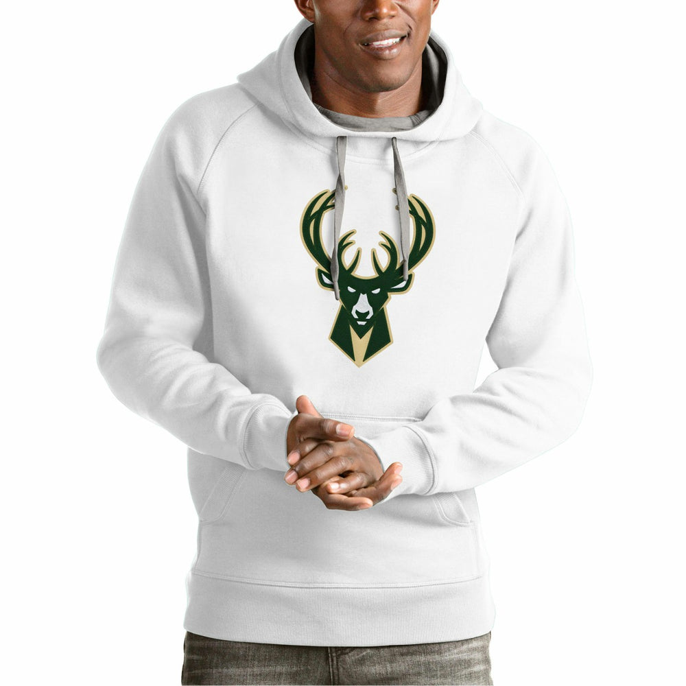 Milwaukee Bucks Antigua Team Logo Victory Pullover Hoodie White