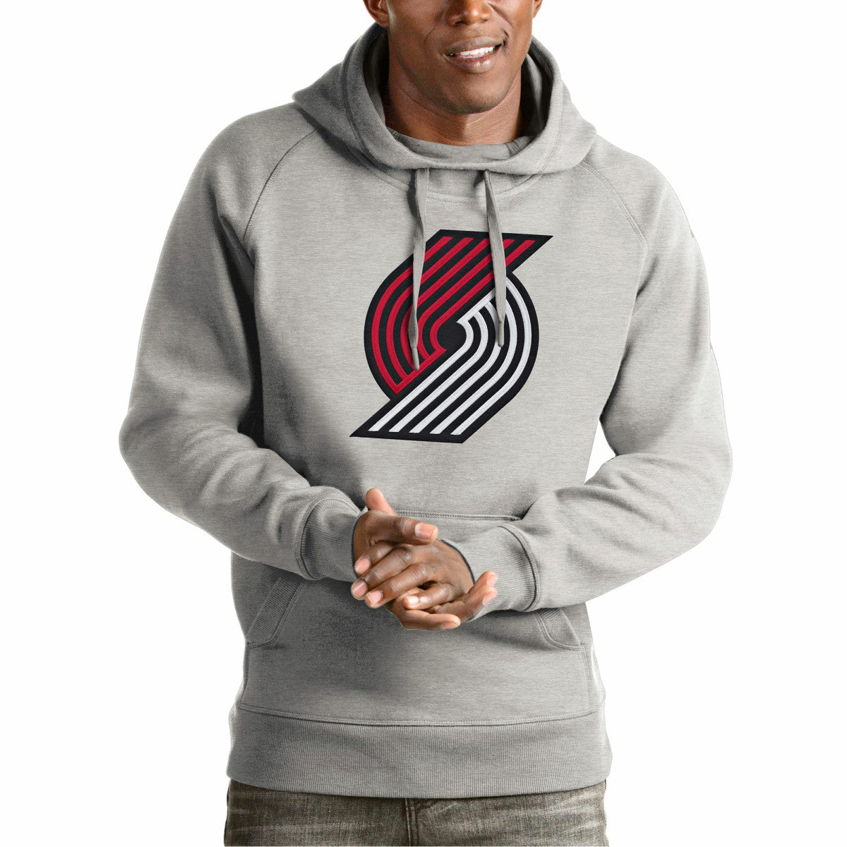 Portland Trail Blazers Antigua Team Logo Victory Pullover Hoodie Heather Gray