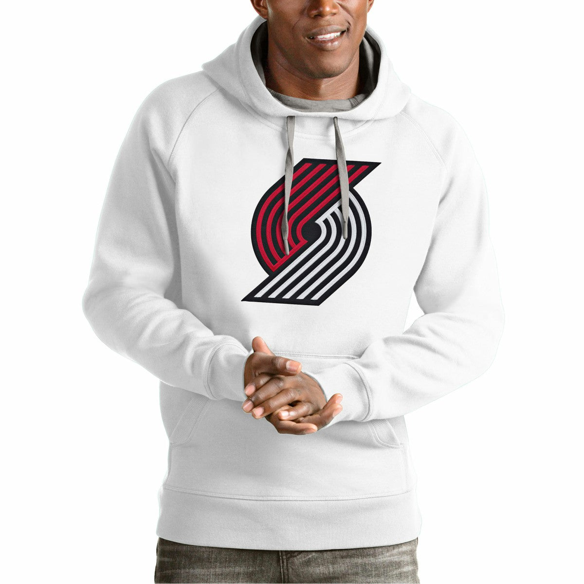 Portland Trail Blazers Antigua Team Logo Victory Pullover Hoodie White