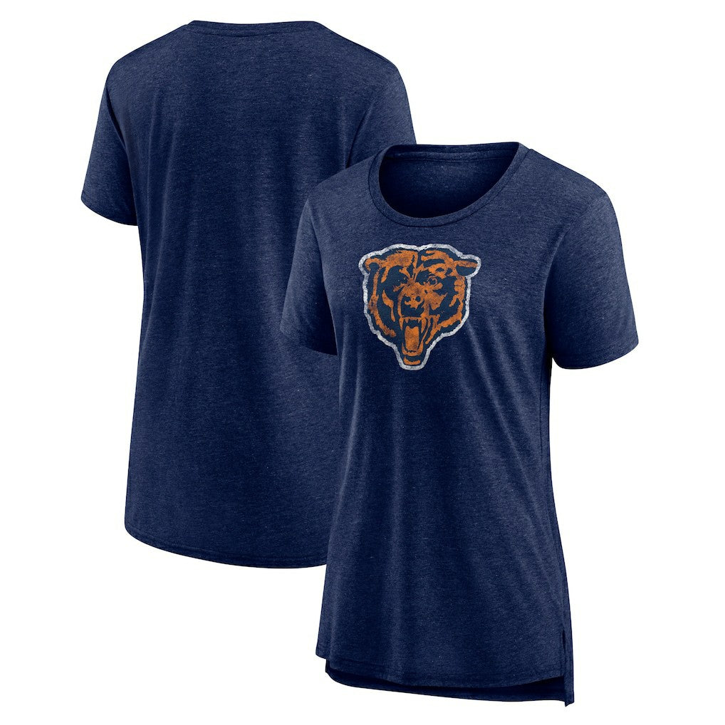 Chicago Bears Women's Throwback Team Logo Tri-Blend T-Shirt Heather Navy