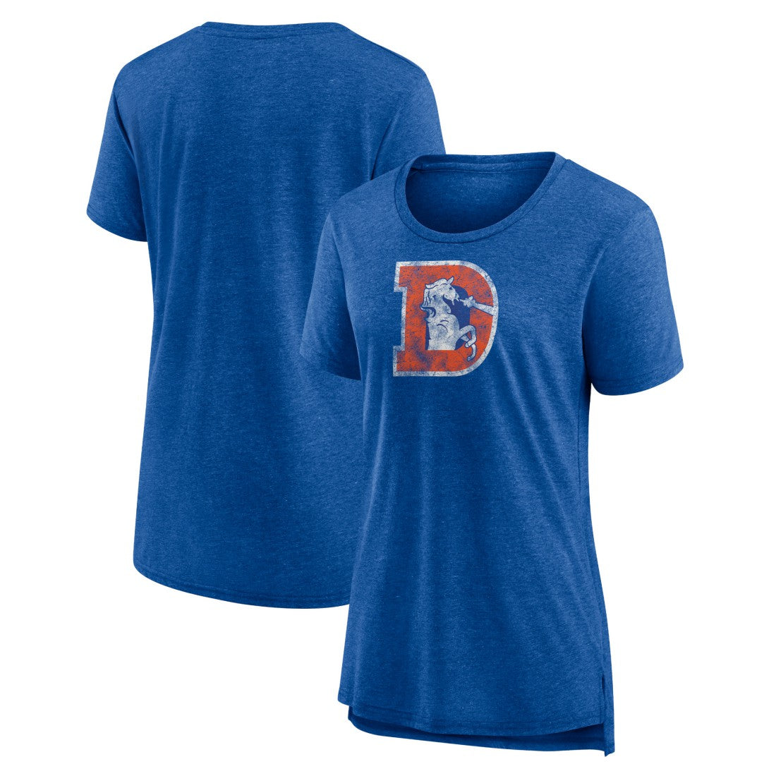 Denver Broncos Women's Throwback Team Logo Tri-Blend T-Shirt Heather Royal