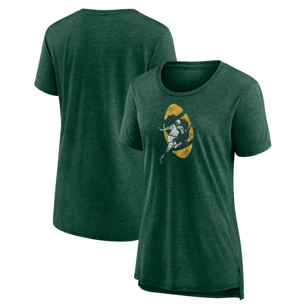 Green Bay Packers Women's Throwback Team Logo Tri-Blend T-Shirt Heather Green