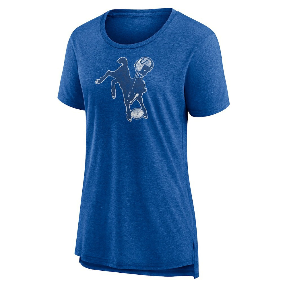 Indianapolis Colts Women's Throwback Team Logo Tri-Blend T-Shirt Heather Royal