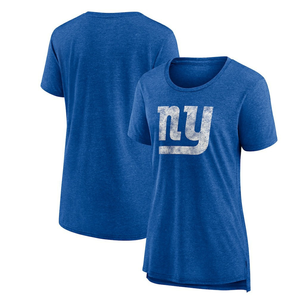 New York Giants Women's Throwback Team Logo Tri-Blend T-Shirt Heather Royal