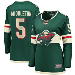 NHL Jake Middleton Minnesota Wild Fanatics Women's Home Breakaway Player Jersey - Green