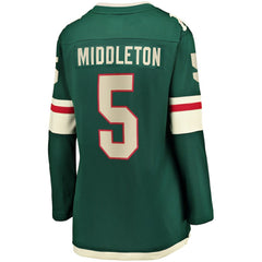 NHL Jake Middleton Minnesota Wild Fanatics Women's Home Breakaway Player Jersey - Green