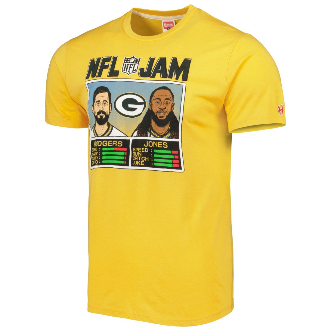 Aaron Rodgers & Aaron Jones Green Bay Packers Homage Unisex NFL Jam Tri-Blend T-Shirt Heather Gold