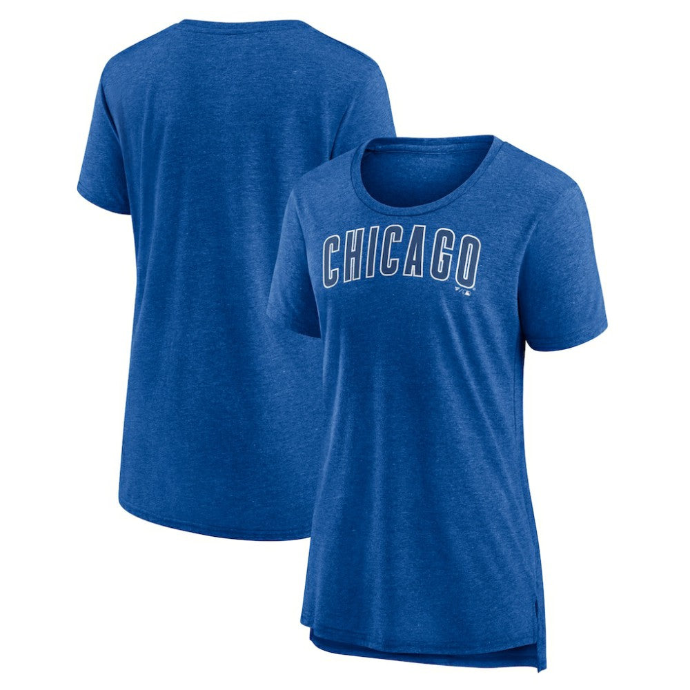 Chicago Cubs Women's Official Wordmark Tri-Blend T-Shirt - Heather Royal T-shirts