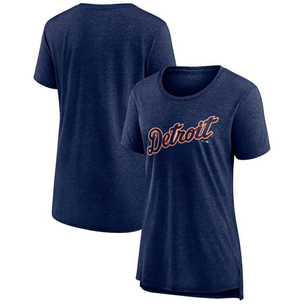 Detroit Tigers Women's Official Wordmark Tri-Blend T-Shirt - Heather Navy T-shirts