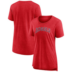 Los Angeles Angels Women's Official Wordmark Tri-Blend T-Shirt - Heather Red T-shirts