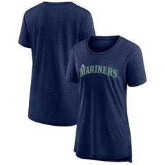 Seattle Mariners Women's Official Wordmark Tri-Blend T-Shirt - Heather Navy T-shirts