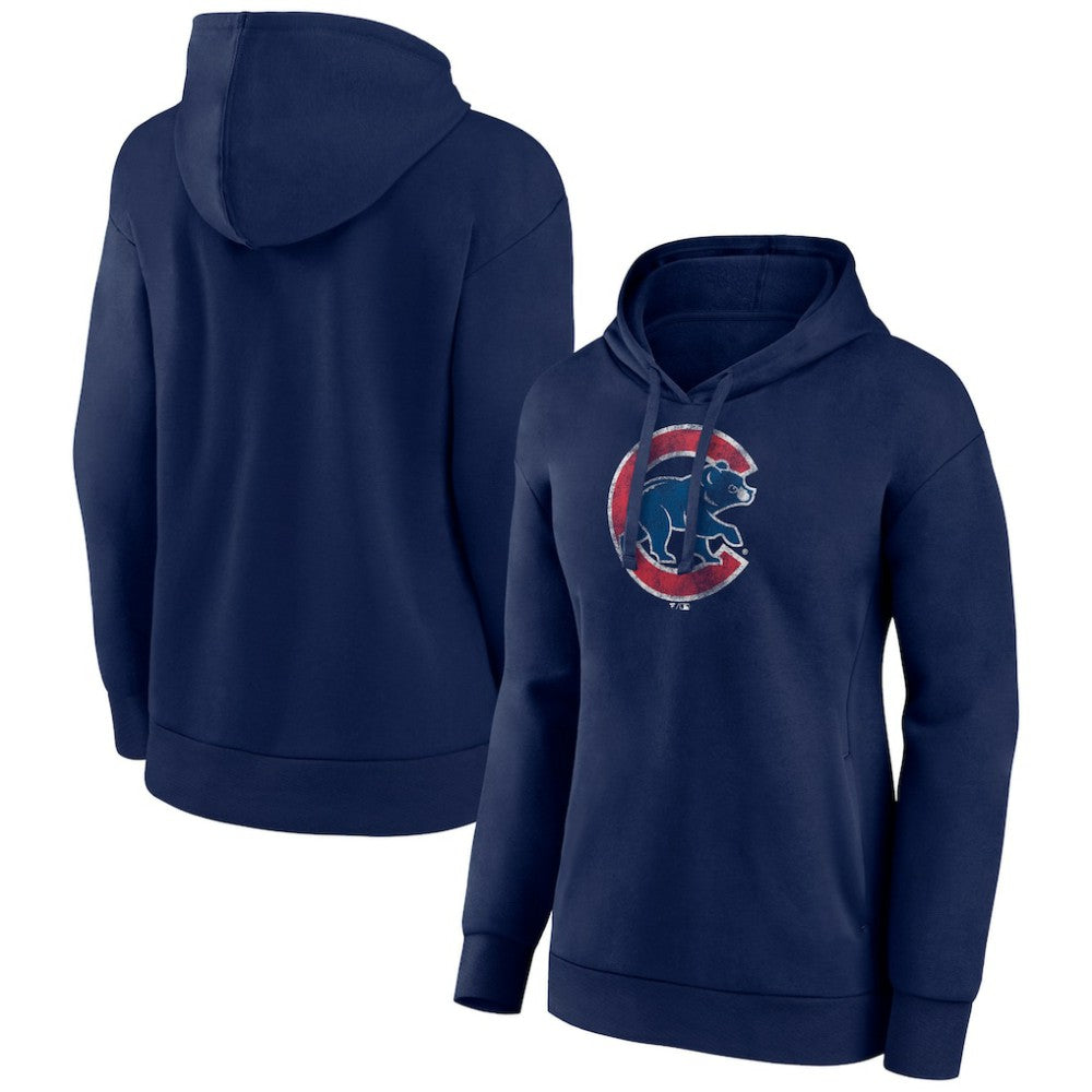 Chicago Cubs Women's Distressed Team Pullover Hoodie - Navy Hoodies