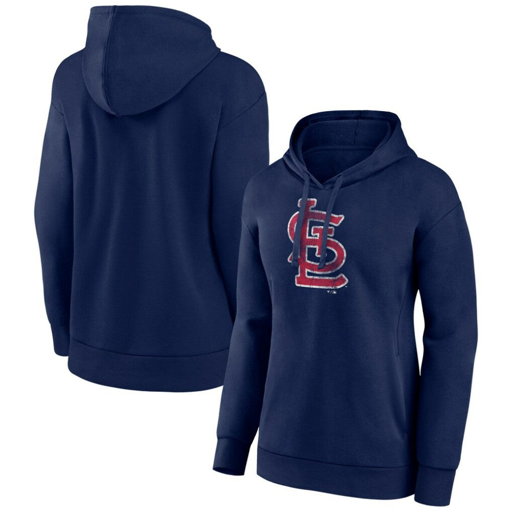 St. Louis Cardinals Women's Distressed Team Pullover Hoodie - Navy Hoodies