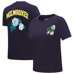 Milwaukee Brewers Pro Standard Women's Roses Fitted T-Shirt - Navy T-shirts