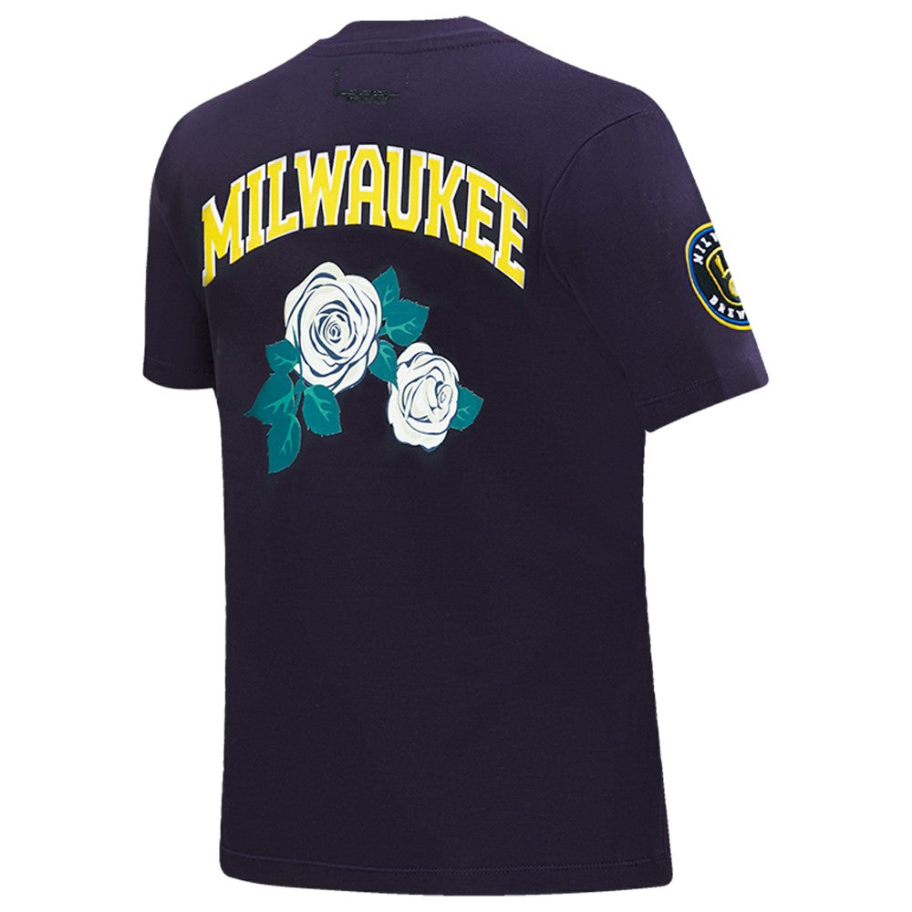 Milwaukee Brewers Pro Standard Women's Roses Fitted T-Shirt - Navy T-shirts