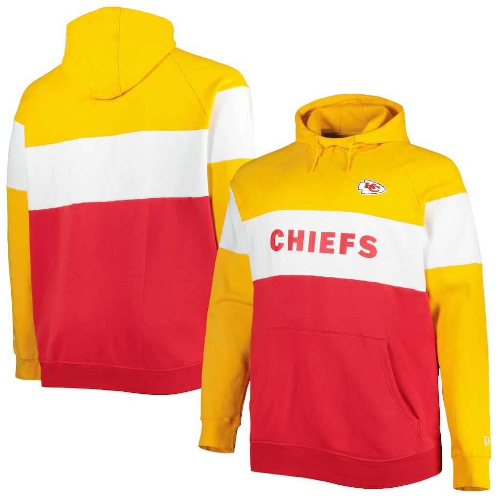 Kansas City Chiefs New Era Big & Tall Current Colorblock Raglan Fleece Pullover Hoodie Red/Gold