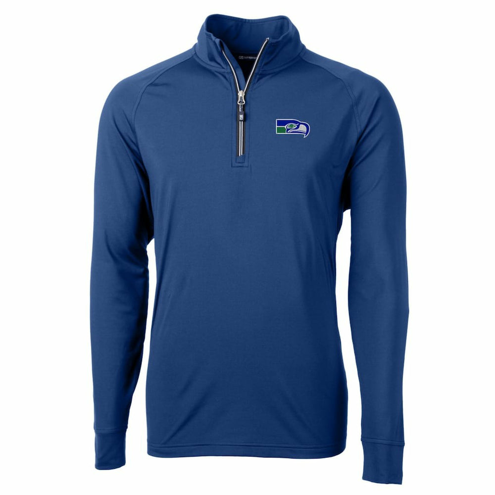 Seattle Seahawks Cutter & Buck Adapt Eco Knit Stretch Recycled Big & Tall Quarter-Zip Throwback Pullover Top Royal