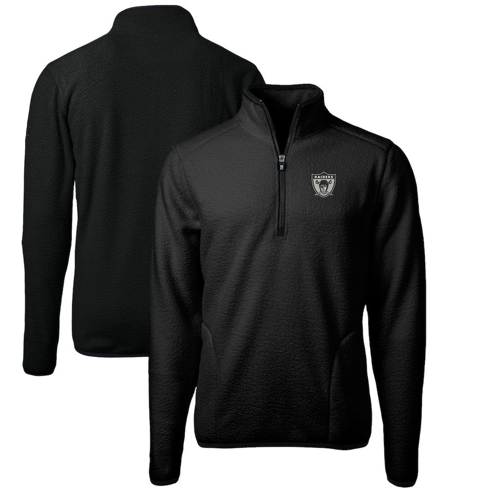 Las Vegas Raiders Cutter & Buck Cascade Eco Sherpa Fleece Big & Tall Quarter-Zip Throwback Jacket Black