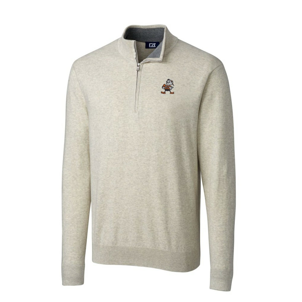 Cleveland Browns Cutter & Buck Throwback Logo Lakemont Tri-Blend Big & Tall Quarter-Zip Pullover Sweater Oatmeal