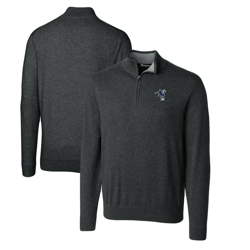 Indianapolis Colts Cutter & Buck Throwback Logo Lakemont Tri-Blend Big & Tall Quarter-Zip Pullover Sweater Heather Charcoal