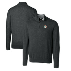 Miami Dolphins Cutter & Buck Throwback Logo Lakemont Tri-Blend Big & Tall Quarter-Zip Pullover Sweater Heather Charcoal