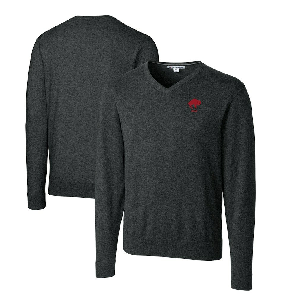 Buffalo Bills Cutter & Buck Throwback Logo Lakemont Tri-Blend Big & Tall V-Neck Pullover Sweater Heather Charcoal