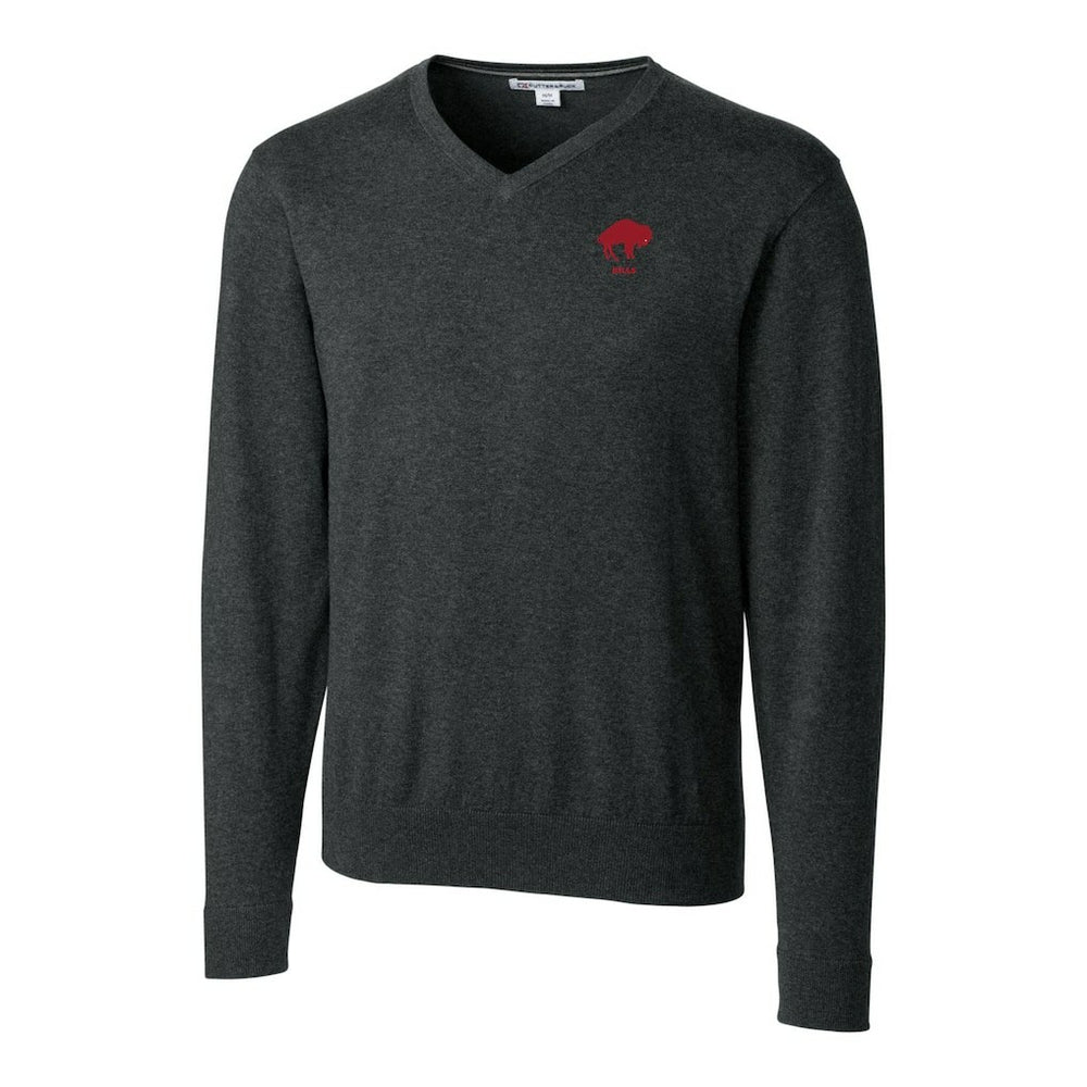 Buffalo Bills Cutter & Buck Throwback Logo Lakemont Tri-Blend Big & Tall V-Neck Pullover Sweater Heather Charcoal