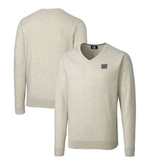 New York Giants Cutter & Buck Throwback Logo Lakemont Tri-Blend Big & Tall V-Neck Pullover Sweater Oatmeal