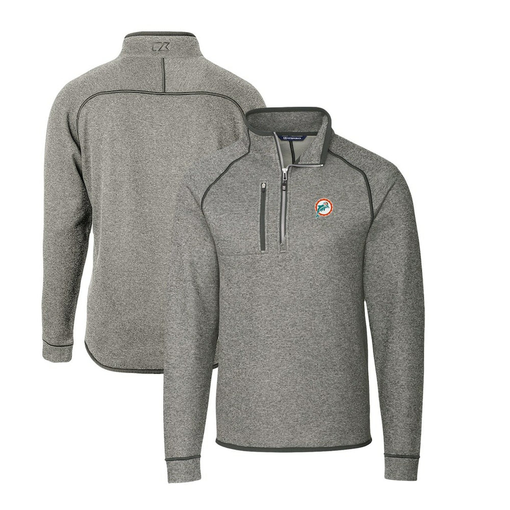 Miami Dolphins Cutter & Buck Mainsail Sweater-Knit Big & Tall Half-Zip Pullover Jacket Heather Gray