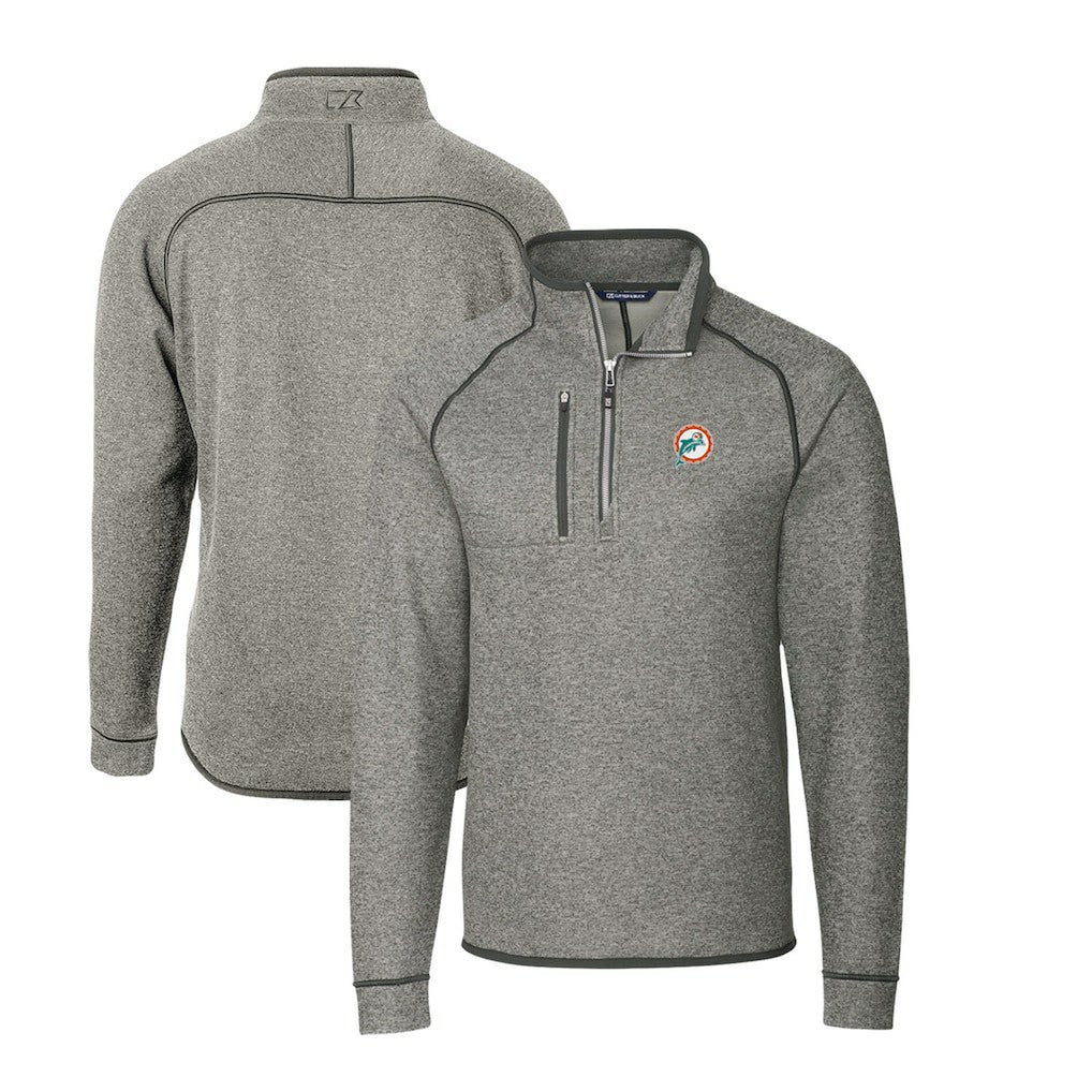Miami Dolphins Cutter & Buck Mainsail Sweater-Knit Big & Tall Half-Zip Pullover Jacket Heather Gray