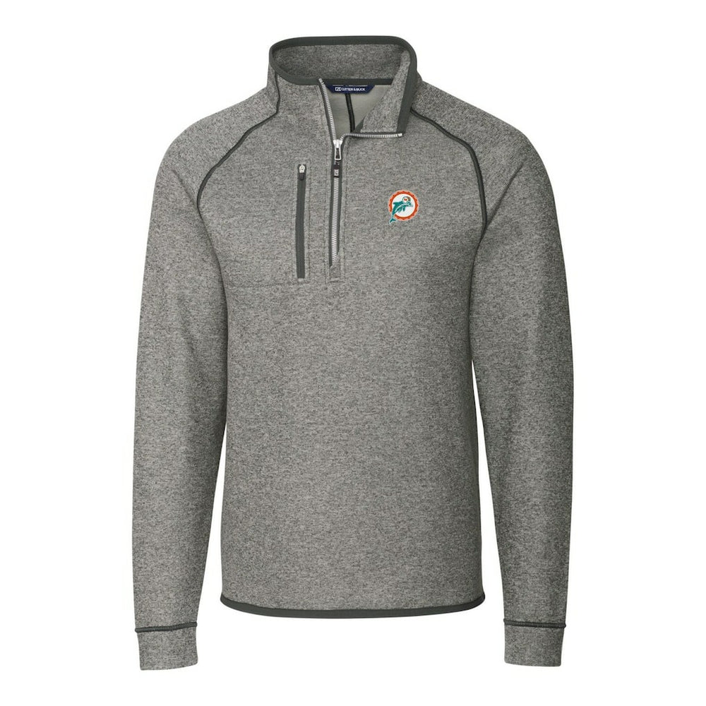 Miami Dolphins Cutter & Buck Mainsail Sweater-Knit Big & Tall Half-Zip Pullover Jacket Heather Gray