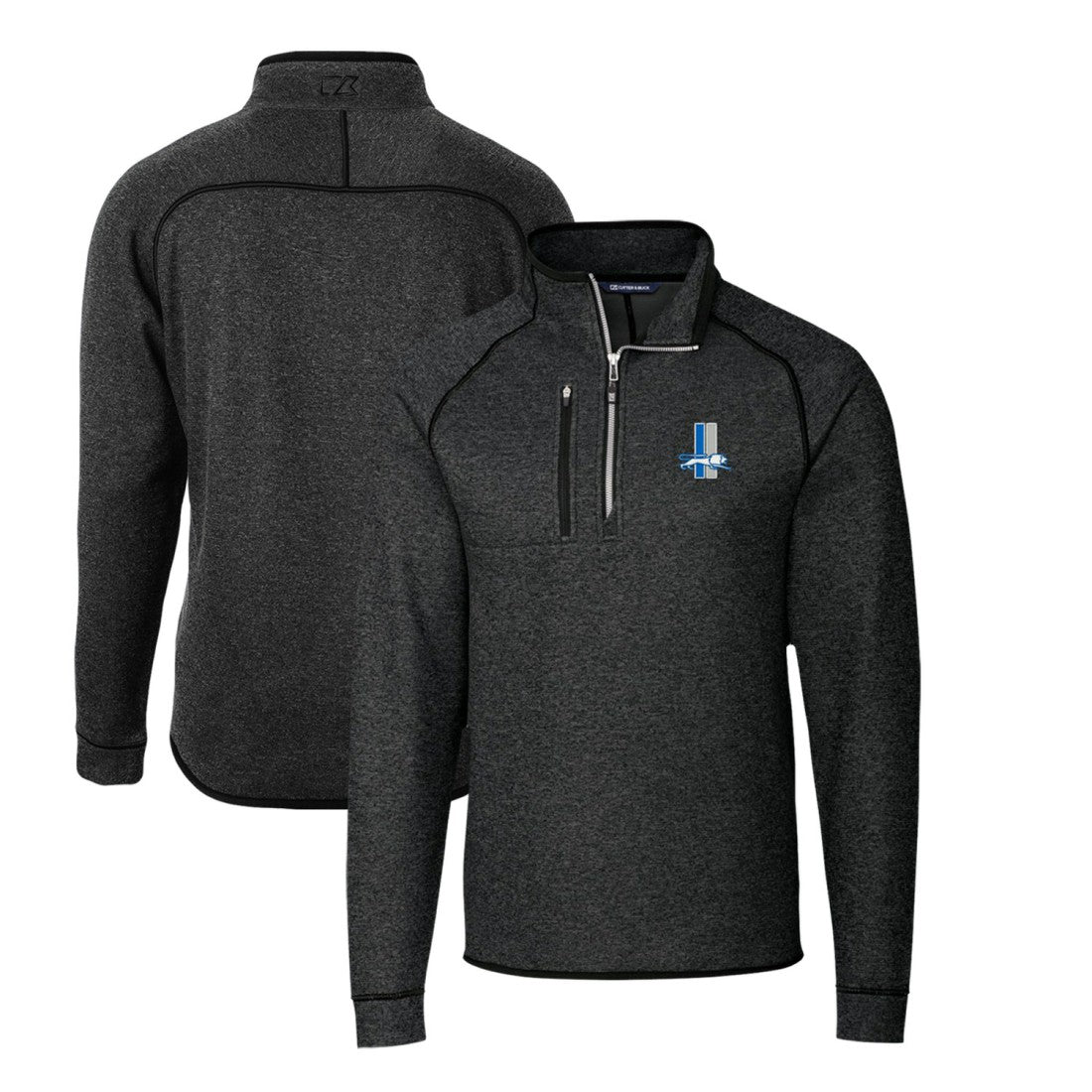 Detroit Lions Cutter & Buck Mainsail Sweater-Knit Big & Tall Half-Zip Pullover Jacket Heather Charcoal
